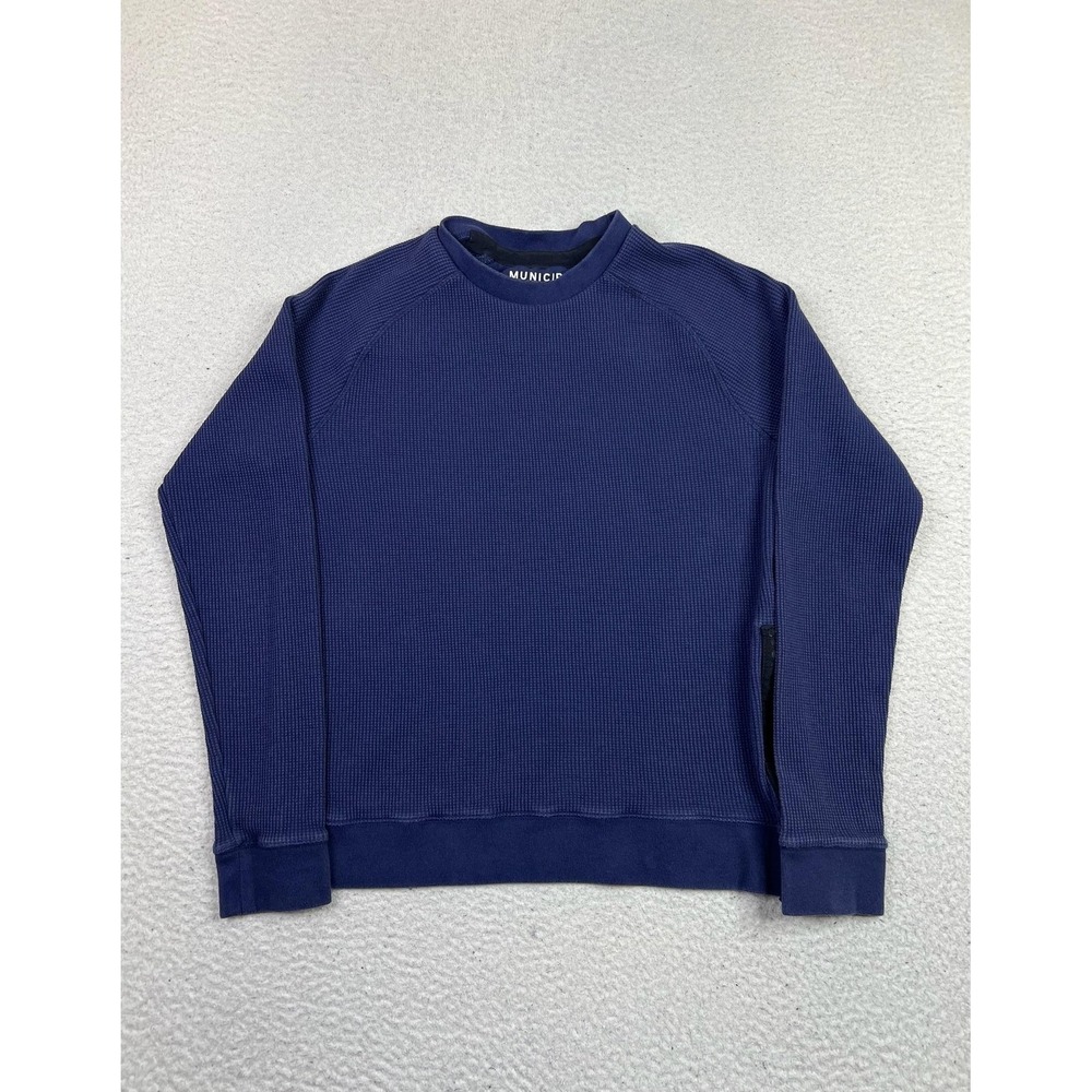 Municipal Sweatshirt Mens Small Blue Waffle Knit Side Zip‎ Pullover Sport Logo